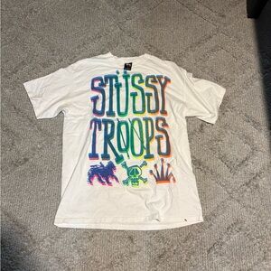 Stussy White Tee with Multicolor Graphic